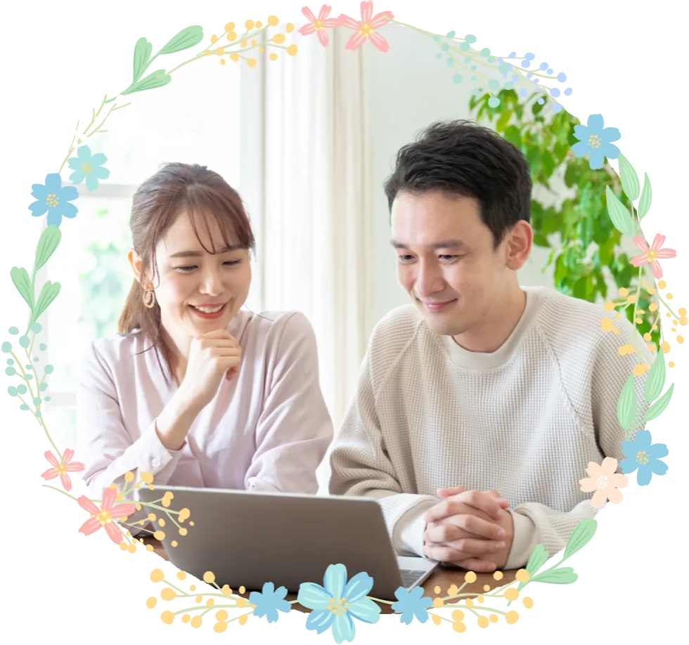 オンライン母親学級に参加する夫婦